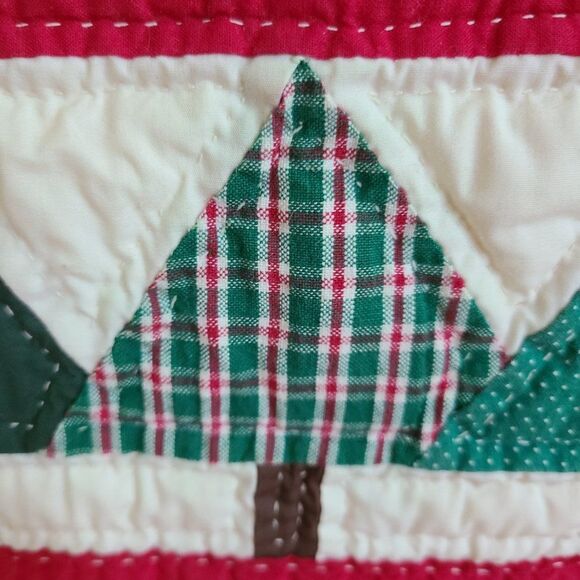 Christmas Mini Quilt Wall Hanging Table Topper Gift Bow and Trees Handmade VTG - Picture 8 of 10